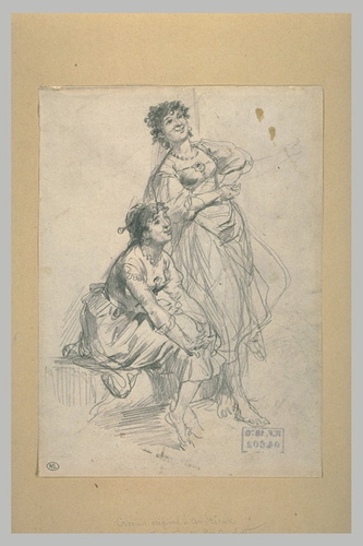 Auguste Andrieux - Etude de deux femmes riant, l'une assise et l'autre debout