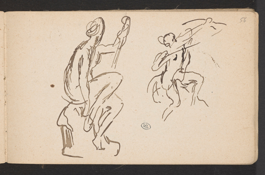 Henri Chapu - Deux études d'une figure assise sur un socle