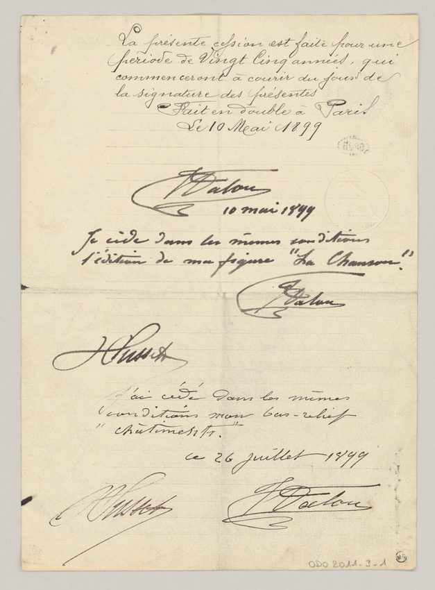 Aimé Jules Dalou - Contrat Dalou du 3 mai 1899