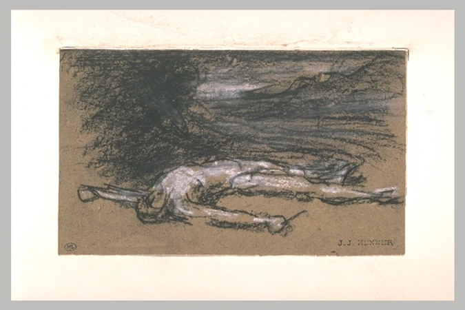 Jean-Jacques Henner - Homme nu, étendu sur le sol, les bras écartés