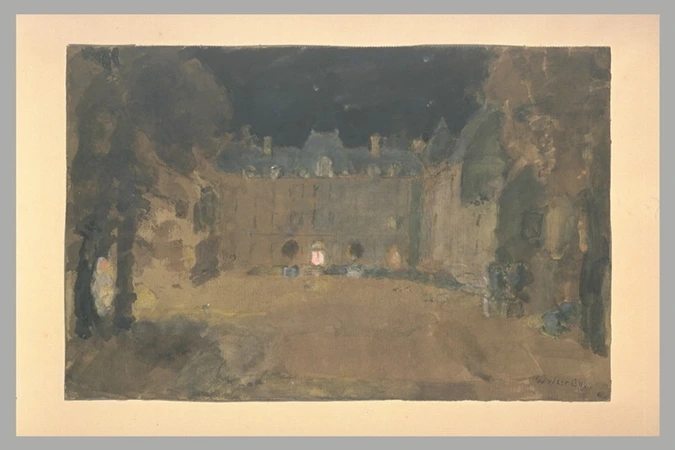 Walter Gay - Façade du château du Bréau, effet de nuit
