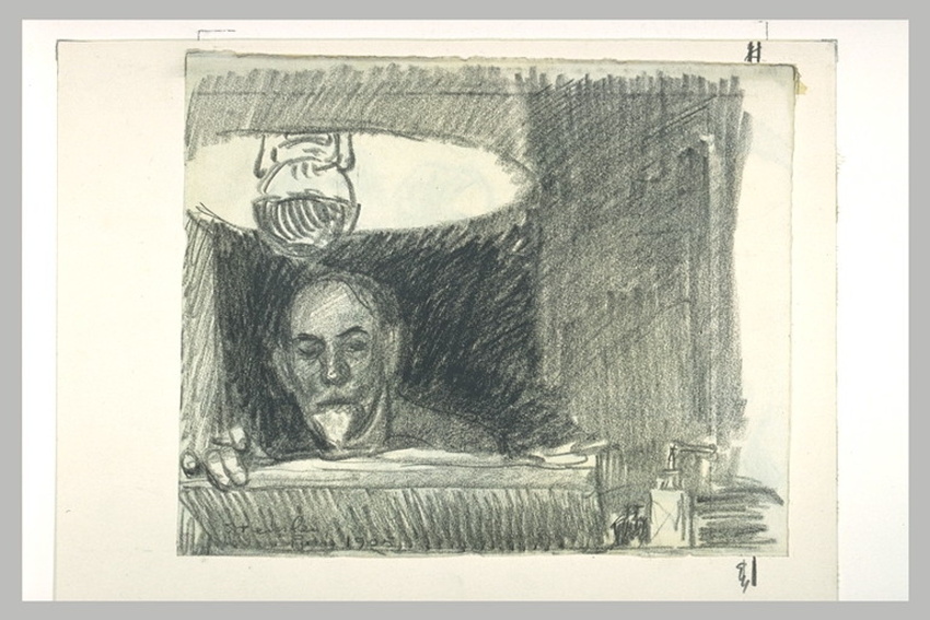 Théophile Alexandre Steinlen - Steinlen dessinant sous une lampe