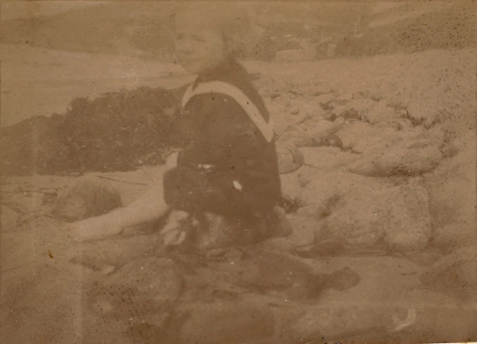 Maurice Denis - Noële assise devant un tas de goémon, au bord de la plage de Tre...