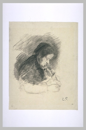 Camille Pissarro - Vieille Femme en buste tricotant