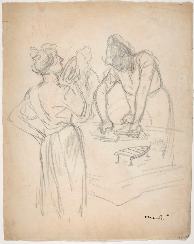 Théophile Alexandre Steinlen - Deux repasseuses, l'une de dos portant le fer au ...