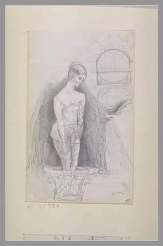 Odilon Redon - Femme nue debout, vue de face ; à droite, un astre rayonnant