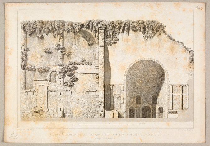 Anonyme - Basilique de Palestrina, coupe ouest-est sur l'atrium et la basilique ...