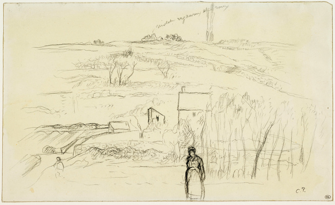 Camille Pissarro - Paysage de collines avec une paysanne au premier plan