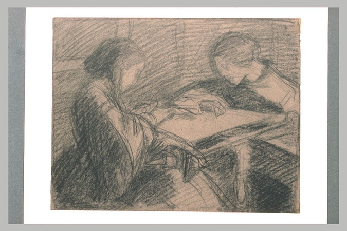 Henri Fantin-Latour - Deux femmes assises de chaque côté d'un métier à broder