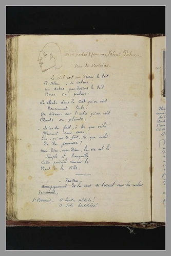 Paul Gauguin - Notes manuscrites et autoportrait caricatural de Paul Gauguin