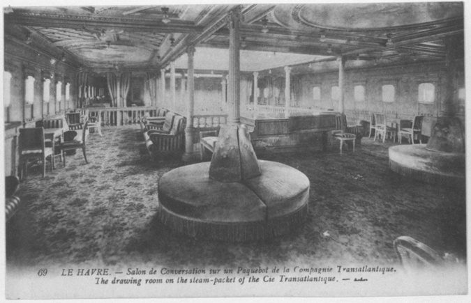 Anonyme - Le Havre, salon de conversation sur un paquebot de la Compagnie Transa...