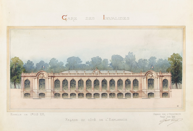 Juste Lisch - Gare des Invalides à Paris, façade du côté de l'esplanade
