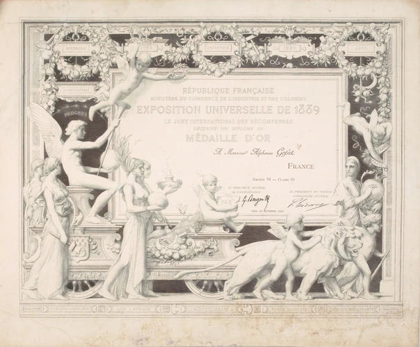 Diplôme de récompense, médaille d'or, décerné à Alfonse Gosset lors de l'Exposition universelle de 1889 - Anonyme