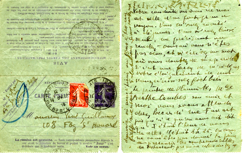 Guillaume Apollinaire - Correspondance manuscrite : Guillaume Apollinaire à Paul...