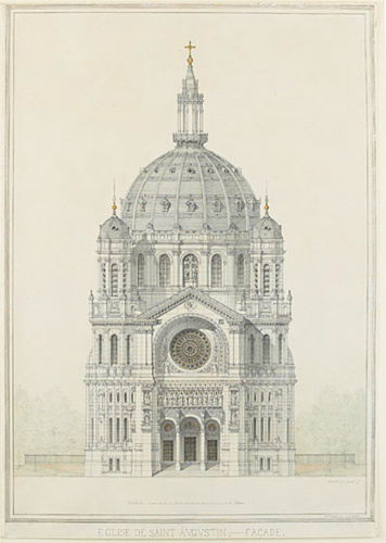 Eglise Saint-Augustin à Paris, façade principale, élévation - Victor Baltard
