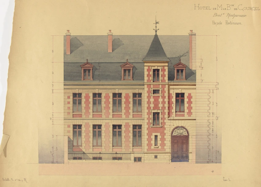 Hôtel particulier du baron de Courcel, élévation de la façade postérieure - Juste Lisch