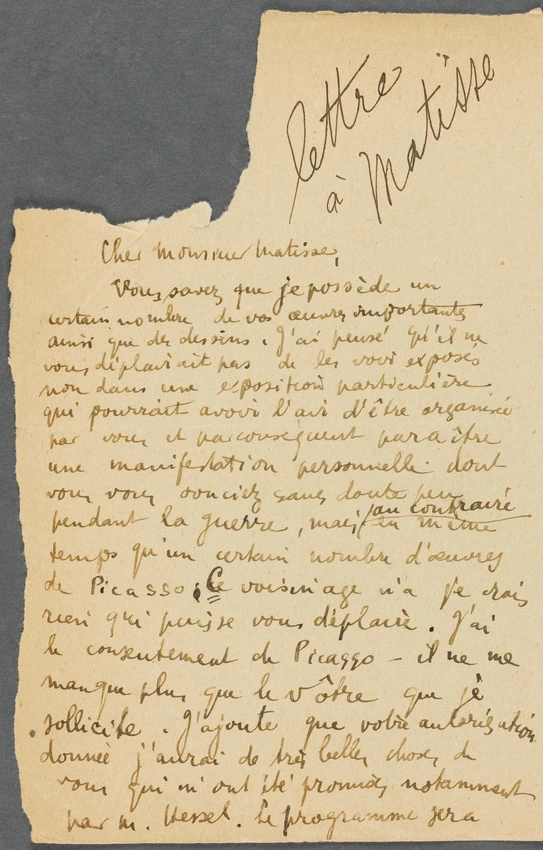 Paul Guillaume - Correspondance manuscrite : Paul Guillaume à Henri Matisse (bro...