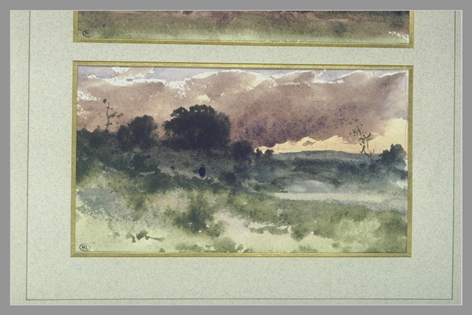Paysage de landes avec un promeneur