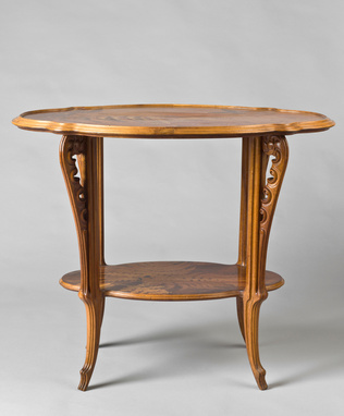 Emile Gallé - Table à thé à double plateau ovale, modèle "Fougères"