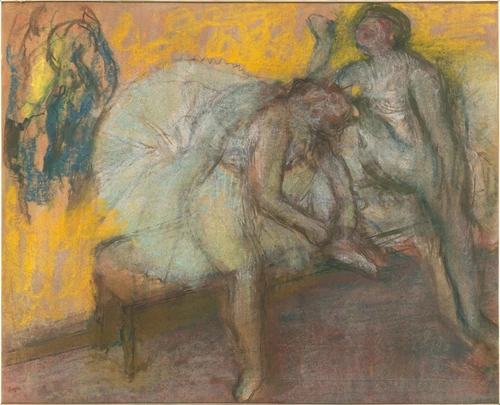 pastel, Edgar Degas, Deux danseuses au repos, vers 1910
