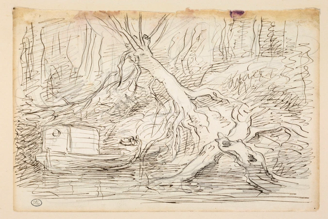 Charles-François Daubigny - Le Botin amarré sous un arbre