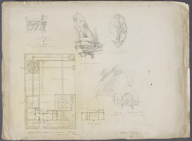 Marcel Guilleminault - Feuille de relevés : plans, ornements sculptés