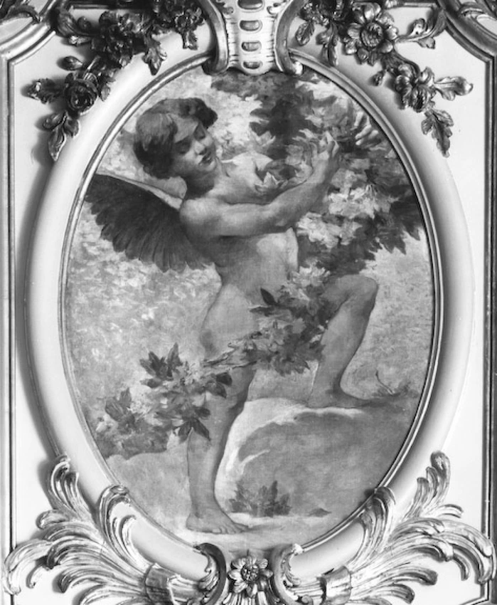Décor peint de l'antichambre de la Salle des fêtes de l'hôtel du Palais d'Orsay : Amours et guirlandes de fleurs - Adrien Moreau-Néret