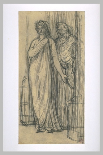 Pierre Puvis de Chavannes - Deux femmes tenant un plat tournées vers la gauche
