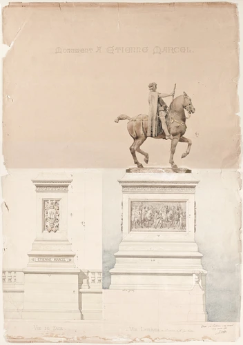 Albert Ballu - Projet de piédestal pour la statue d'Etienne Marcel, vue de face ...