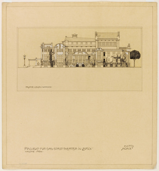Marcel Kammerer - Projet pour le théâtre de la ville de Brüx, élévation latérale...