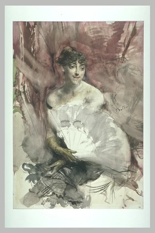 Femme à l'éventail, assise dans une loge : la comtesse de Rasti (?) - Giovanni Boldini