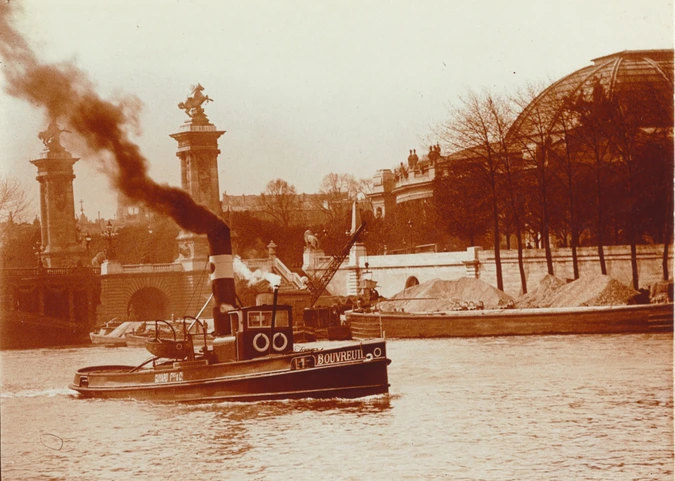 Charles Augustin Lhermitte - Paris, bateau à vapeur sur la Seine, vers le pont A...