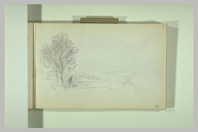 Jean-Ferdinand Chaigneau - Esquisse d'un paysage avec un personnage sous un arbr...