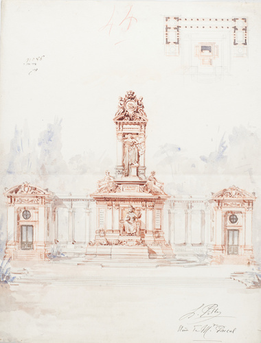 Louis Pille - Projet pour un monument à Adolphe Alphand, vue d'ensemble et plan ...