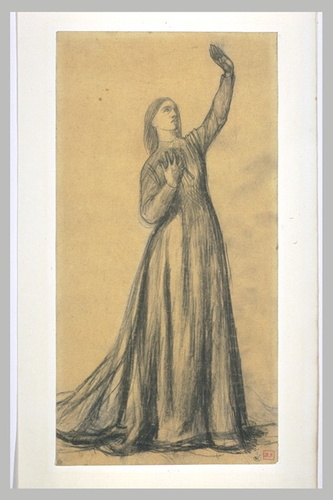 Pierre Puvis de Chavannes - Femme en robe noire, debout, tenant un pigeon de la ...