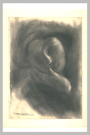 Eugène Carrière - Femme en buste, de face, une main posée sur la joue droite