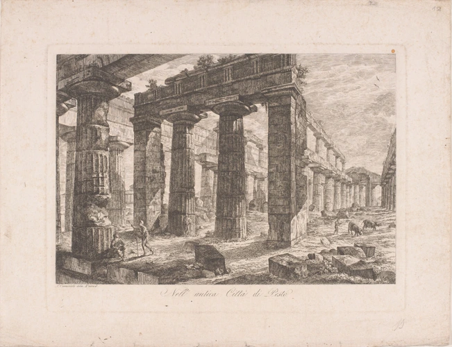 Ludovico Caracciolo - Paestum, vue romantique des ruines du temple d'Héra