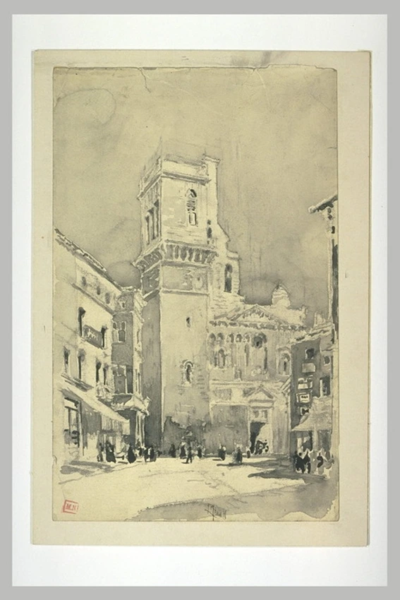 Place à Nîmes avec le cathédrale Joseph Pennell Musée d'Orsay