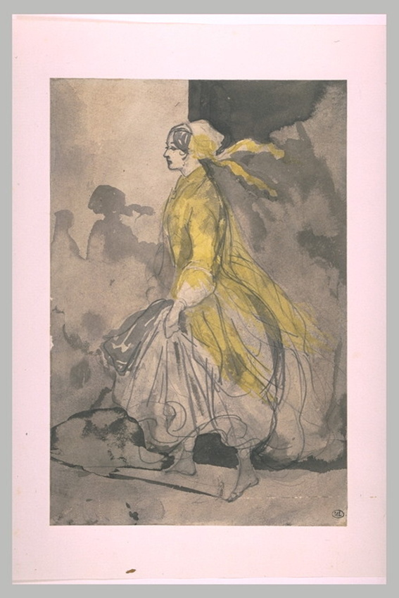 Constantin Guys - Jeune femme relevant sa jupe et marchant vers la gauche