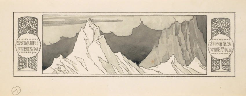 Eugène Grasset - Paysage de glaciers avec encadrement ornemental. En-tête de cha...