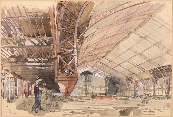Auguste Lepère - La Galerie des Machines en construction