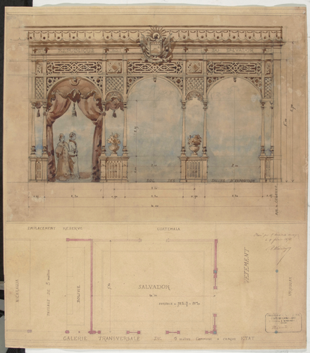 Alfred Vaudoyer - Exposition universelle de 1878 : minute, façade et plan du sta...