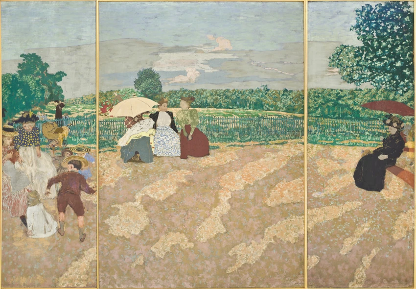 Jardins publics : la conversation, les nourrices, l'ombrelle rouge - Edouard Vuillard