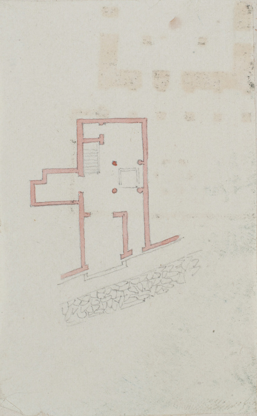 Edouard Villain - Plan d'un petit édifice avec une partie en saillie sur la face...