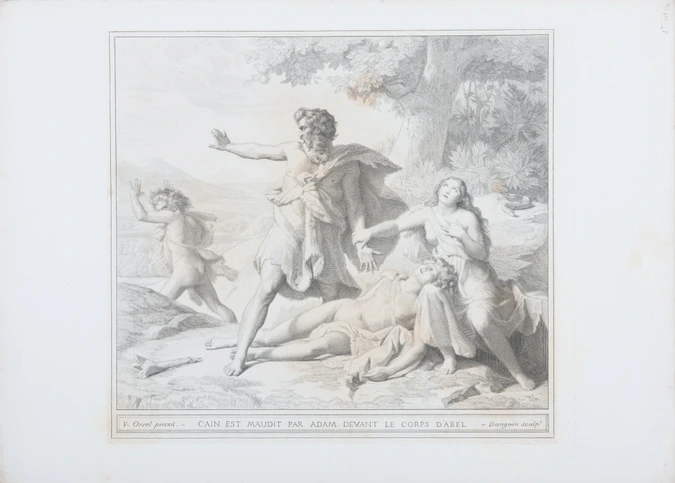 Jean-Baptiste Danguin - Caïn est maudit par Adam devant le corps d'Abel