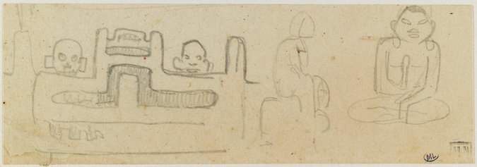 Paul Gauguin - Etudes : arabesques et têtes ; deux personnages primitifs