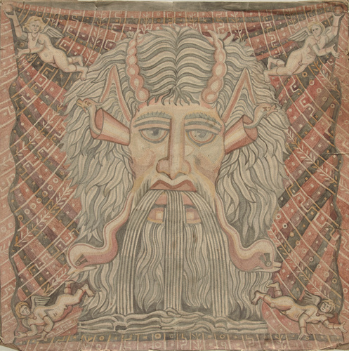 Alphonse Gosset - Motif de décor de mosaïque de style gréco-romain. Tête de Nept...