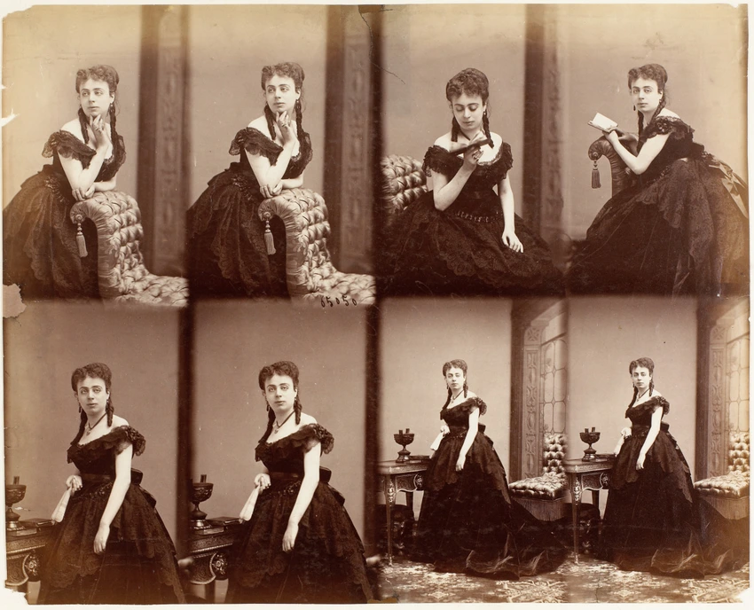 André Adolphe Eugène Disdéri - Mme Deborah en huit poses, six en pied, deux assi...