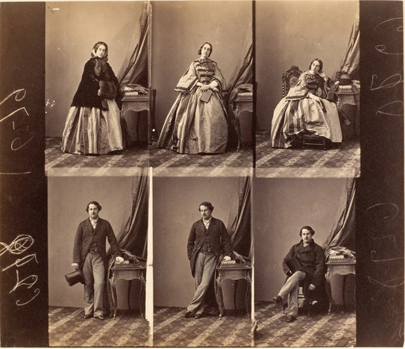 André Adolphe Eugène Disdéri - Mr et Mme Morant (hôtel Windsor) en six poses, tr...