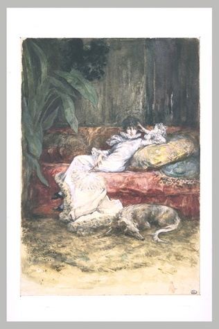 Georges Clairin - Portrait de Sarah Bernhardt, à demi-étendue sur un canapé